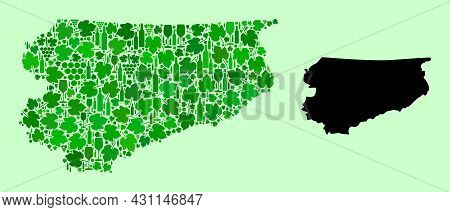 Vector Map Of Warmia-masuria Province. Combination Of Green Grape Leaves, Wine Bottles. Map Of Warmi