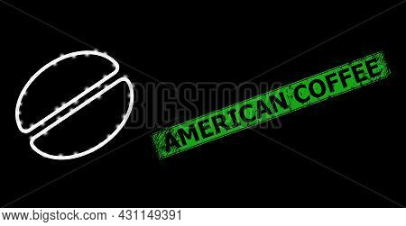 Bright Net Mesh Cacao Bean Frame With Bright Dots, And Green Rectangle Rubber American Coffee Seal I