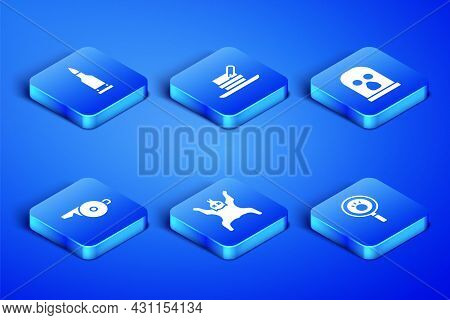 Set Paw Search, Bullet, Bear Skin, Whistle, Hunter Hat With Feather And Balaclava Icon. Vector