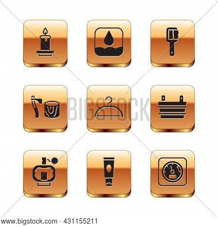 Set Aroma Candle, Aftershave, Cream Or Lotion Cosmetic Tube, Hanger Wardrobe, Wooden Axe In Stump, S