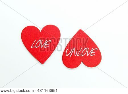 Two Heart Forms With The Words Love And Unlove