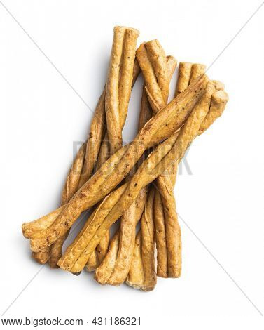 Grissini sticks. Traditional italian bread sticks isolated on white background.