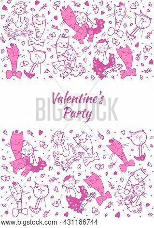 Vector Illustration Of Cats In Love For A Romantic Day. Pictures Of Cats In Vector Format For The De
