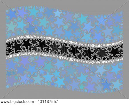 Mosaic Waving Botswana Flag Constructed Of Star Icons. Vector Starred Collage Waving Botswana Flag C
