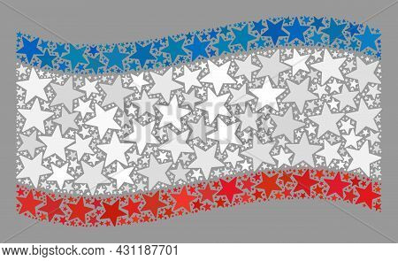Mosaic Waving Crimea Flag Designed With Star Icons. Vector Starred Collage Waving Crimea Flag Design