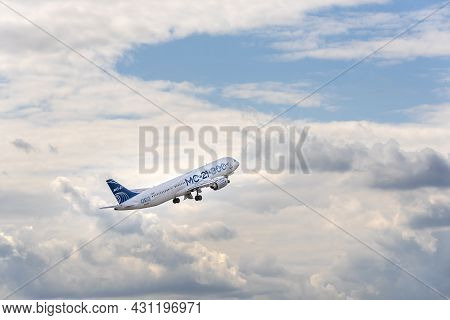 Moscow, Russia - 07 25 2021: The Irkut Mc-21 300, Russia's Newest Passenger Aircraft Test Plane Take