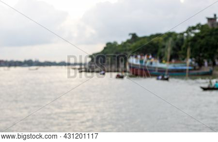 Defocused Blur View Of A Parked Boat At The Riverbank In Bangladesh