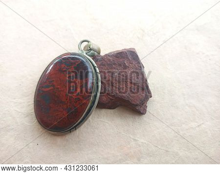 Raw Jasper And Jasper Polished Pendant. Red Jasper Is Grounding, Passion Expression And Protection. 