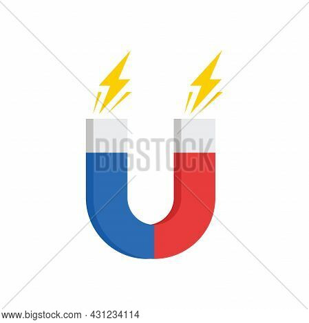 Simple Flat Magnet Icon Illustration Design, Colorful Magnet Symbol With Electricity Template Vector