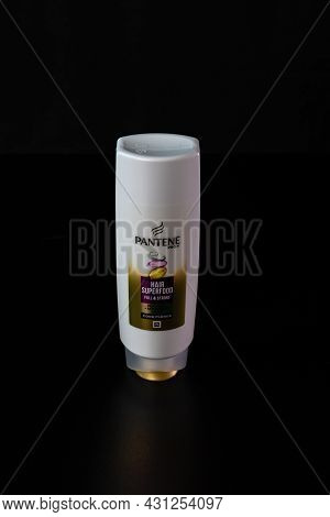 Pantene For Women, Products For Washing Hair Isolated On Black Background. Bucharest, Romania, 2021
