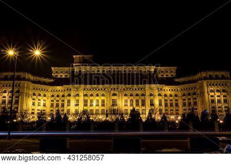 Palace Of Parliament At Night Time, Bucharest, Romania