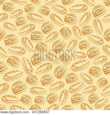 Burger And Hot Dog Seamless Pattern On Colored Background, Vector Illustration