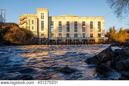 The River Dee At Tongland Power Station At Sunset On A Winters Day, Dumfries And Galloway, Scotland