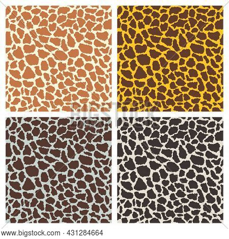 Vector Giraffe Print, Seamless Pattern Set. Fashion Animal Design, Giraffe Skin Template For Print, 