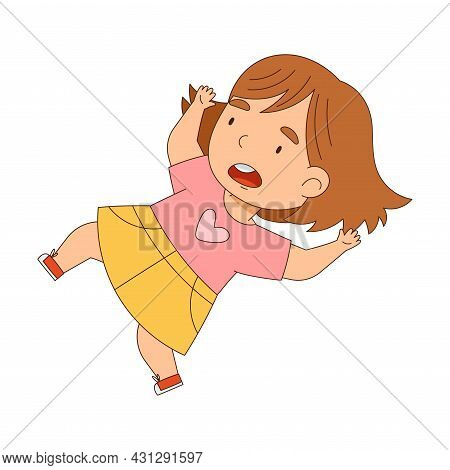Cute Girl Tumbling Over And Stumbling While Running And Rushing At Full Speed Vector Illustration