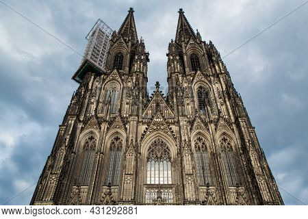 Cologne, Germany - June 05, 2021. Facade Of The Cathedral Church Of Saint Peter, Catholic Cathedral 