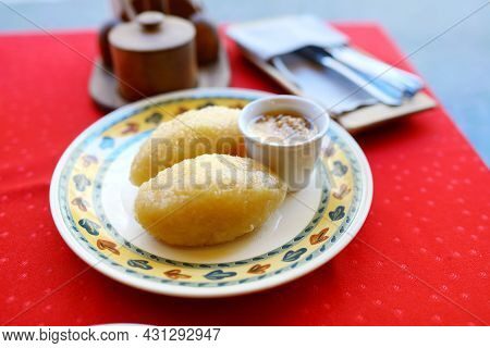 Lithuanian Cepelinai, Dumplings Made Of Grated And Riced Potatoes And Stuffed With Ground Meat, Dry