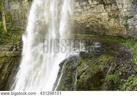 The Giant Waterfall In The Republic Of Abkhazia. A Clear Sunny Day On May 20, 2021