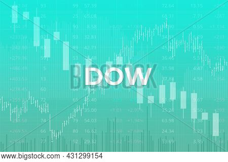 American Financial Market Index Dow Jones (ticker Dow) On Blue Finance Background From Numbers, Grap