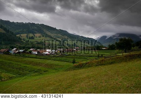 Valea Rece, Romania- 29 August 2021: Small Hungarian Village On A Cloudy Late Summer Day.