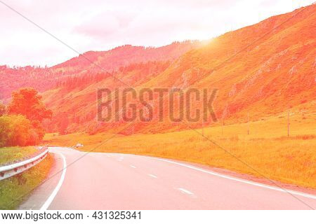 Vacation Roadtrip Landscape. Russian Altai Mountains. Multa Region. Holiday At Home. Staycation Conc