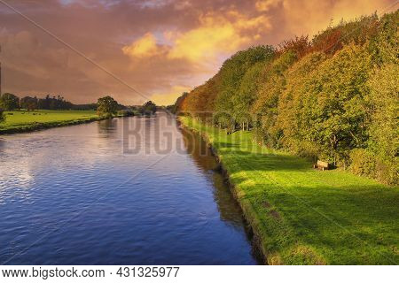 Colorful Sunset Over Suir River In County Tipperary, Ireland.
