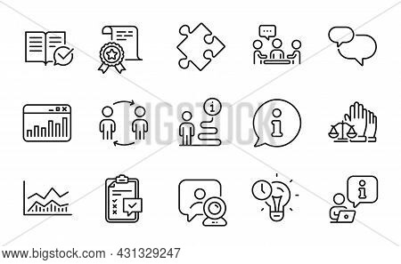 Education Icons Set. Included Icon As Workflow, Court Jury, Video Conference Signs. Strategy, Certif