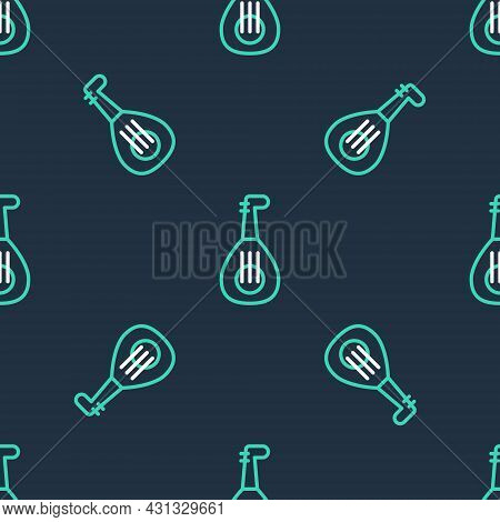 Line Musical Instrument Lute Icon Isolated Seamless Pattern On Black Background. Arabic, Oriental, G