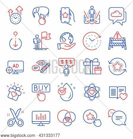 Business Icons Set. Included Icon As Time Change, Weather Forecast, Employee Benefits Signs. Love Gi