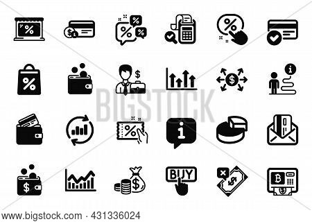 Vector Set Of Finance Icons Related To Credit Card, Discount Coupon And Businessman Case Icons. Doll