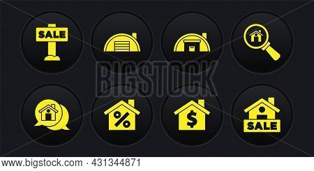 Set Real Estate Message House, Search, House With Percant Discount, Dollar Symbol, Warehouse, Hangin