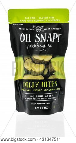Winneconne, Wi -21 August 2021:  A Package Of Oh Snap Dilly Bites Fresh Dill Pickle Snacking Cuts On