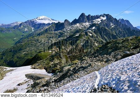 View from top of mountain Le Brevent. French Alps, Chamonix, France.