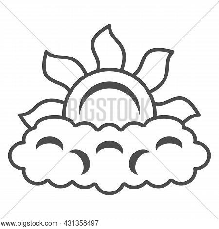 Sun Peeps Out Through Cloud Thin Line Icon, Weather And Climate Concept, Partially Cloudy Vector Sig