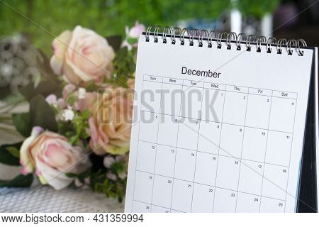 Calendar Desk On Table. Desktop Calender For Planner To Plan Wedding Agenda, Timetable, Appointment,
