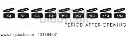 Pao Vector Dark Icon Set. Period After Opening Symbols. Can With Open Cap With Expiration Period In 