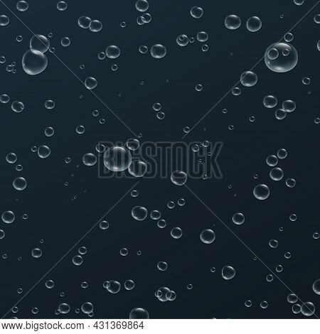 Transparent Fizzy Bubbles. Sparkles Champagne. Fizzy Pop And Effervescent Drink. Abstract Fresh Soda