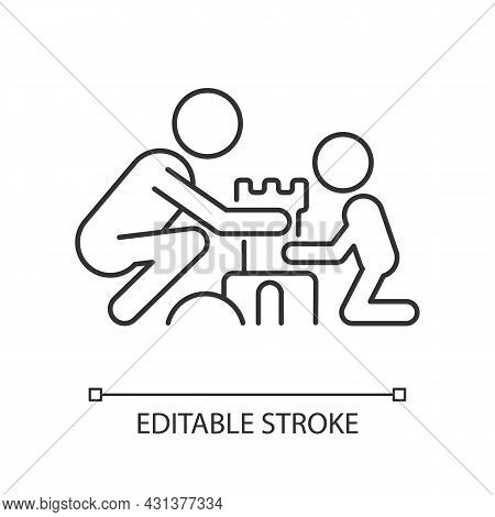 Making Sandcastles Linear Icon. Develop Child Creativity. Enjoy Summer Vacation On Beach. Thin Line 