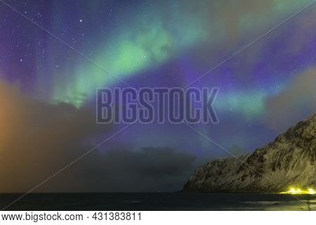 Magnificent Picturesque Aurora Borealis Lights Also Known As Nother Lights Playing With  Colors At L
