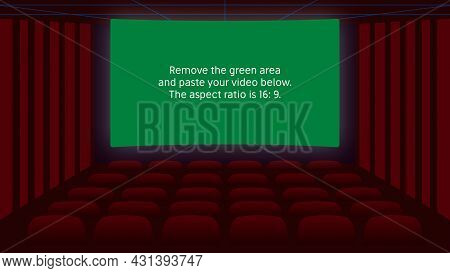 Video Overlay. Cinema Hall. Editable Template, Layout With A Transparent Screen For Inserting Video.