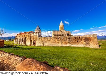 Sunset Panorama Of Alaverdi Georgian Eastern Orthodox Monastery In Kakhetia Region In Eastern Georgi
