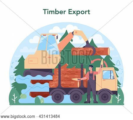 Timber Industry And Wood Production Concept. Logging