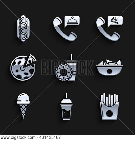 Set Paper Glass With Drinking Straw And Donut, Potatoes French Fries Carton Package Box, Nachos Plat