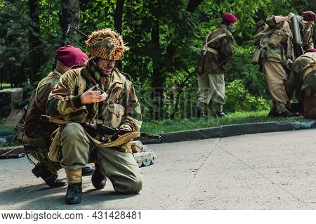 Porabka, Poland - August 07, 2021 : Reconstruction Of Battle From The Second World War. British Airb