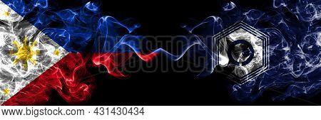 Philippines, Filipino Vs Japan, Japanese, Yubari, Hokkaido, Sorachi, Subprefecture Smoke Flags Side 