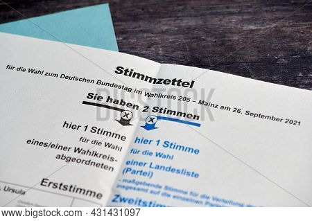 Mainz, Germany - August 30, 2021: Ballot Papers For Postal Voting. Voting For The German Federal Ele