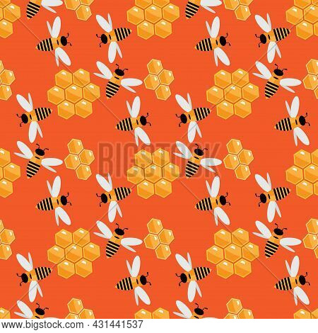 Summer Flat Cartoon Seamless Pattern With Honeyed And Bees. Creative  Kids Texture For Fabric, Wrapp
