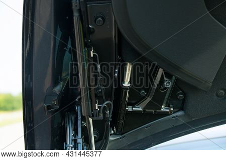 Dnepropetrovsk, Ukraine - 08.24.2021: Photos Of Mercedes Benz Sl550 Convertible On The Road. Details