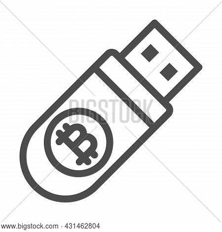 Flash Drive With Bitcoin Line Icon, Cryptocurrency Concept, Usb With Btc Emblem Coins Vector Sign On