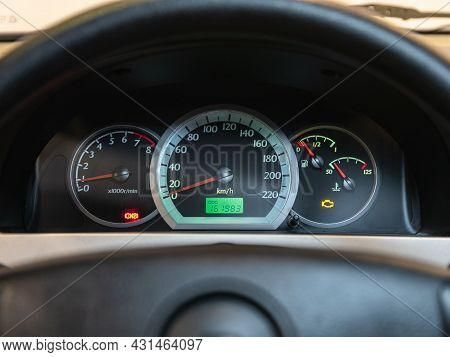 Novosibirsk, Russia - July 28, 2021: Chevrolet Lacetti, Close Up Instrument Automobile Panel With Od